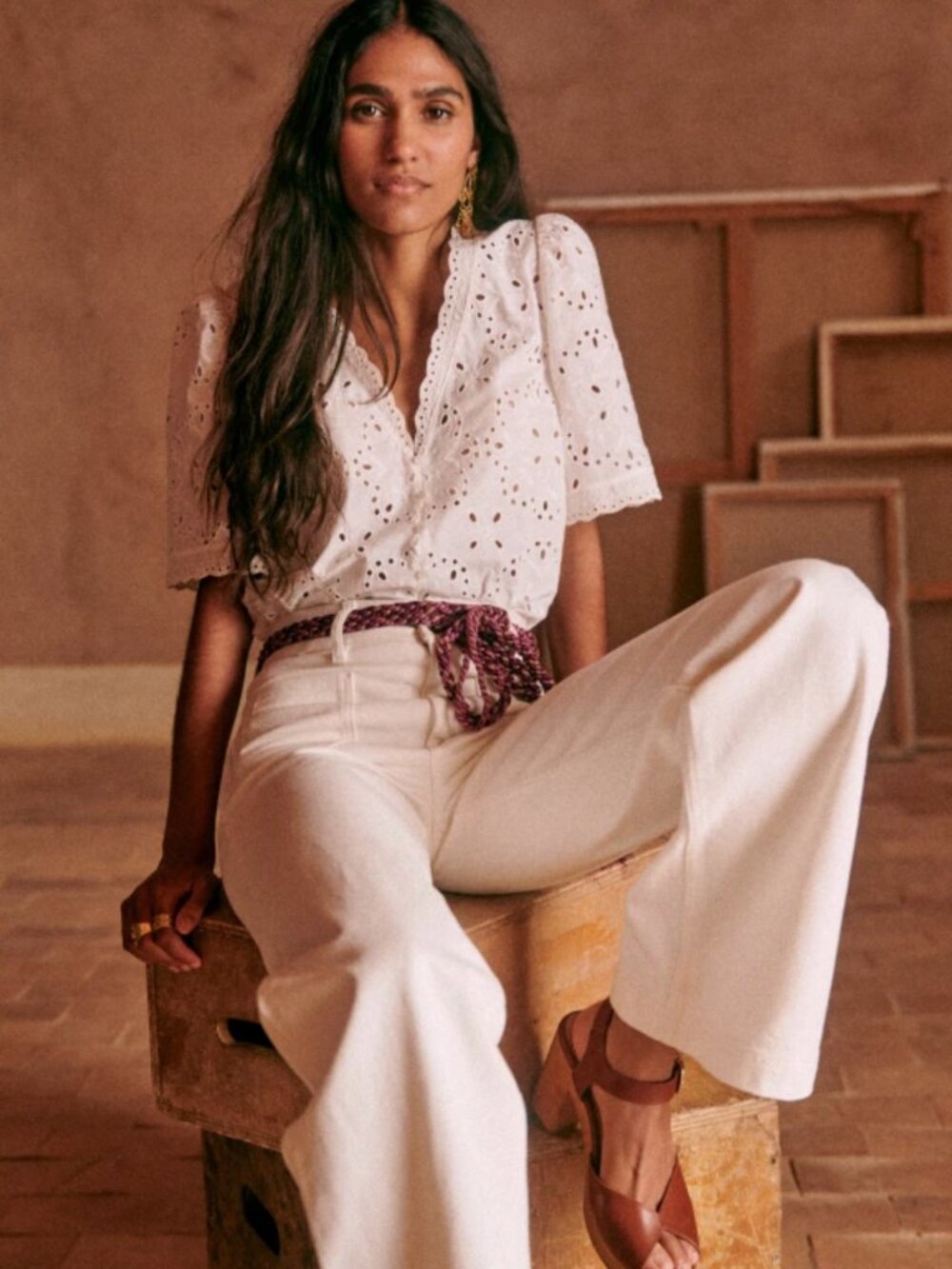 Sezane | Inaya Eyelet Lace Eyelet Cotton Top | Size 40